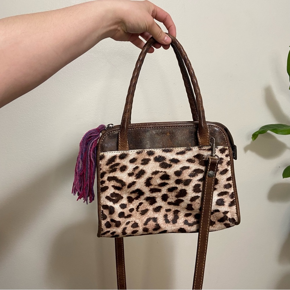 Patricia Nash Calf Hair and Leather Leopard Print Brown Crossbody Purse Bag